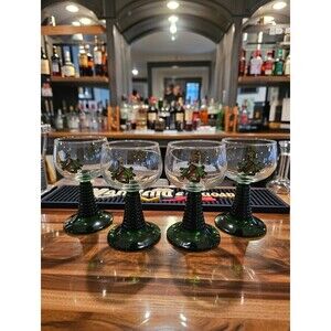 Set of 4 Vintage Luminarc France Roemer Wine Glasses - Green Beehive Stem &...